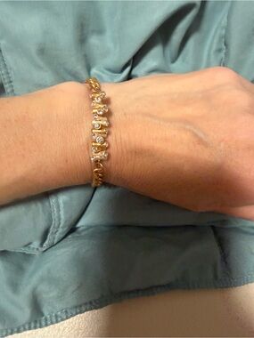 Gold-Tone Crystal Link Bracelet - Unbranded